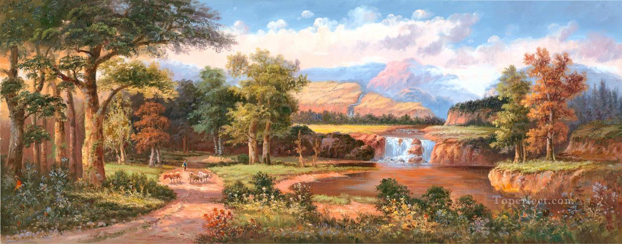 Landscape Waterfall Scenery Cattle Cowherd 0 983 shepherd Oil Paintings